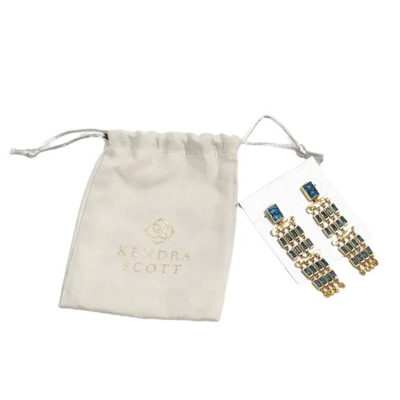 Kendra Scott Jack Statement Gold Plated Teal Crystal Dangle Earrings NIB $158